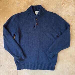LL Bean Men’s Small 100% Wool Shawl Collar Pullover Sweater – Navy Blue, Warm